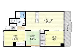 阪急東奈良高層住宅C棟 3LDKの間取図画像