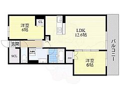 ジオ茨木西中条 2LDKの間取図画像