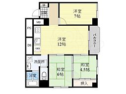 サンコーポ高槻ことぶき 3LDKの間取図画像