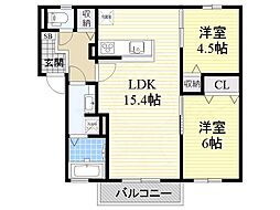 ソフィアコート鳥飼B 2LDKの間取図画像