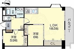 フローエンス吉田2 2LDKの間取図画像