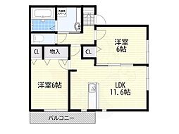 サンハイム 2LDKの間取図画像