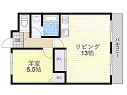 ヒルクレスト鳥飼 1LDKの間取図画像