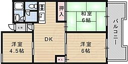 鮎川ハイツ 3DKの間取図画像