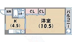 コーポ西宮 1Kの間取図画像