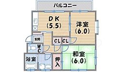 サンサンハイツ 2DKの間取図画像