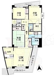 東急ドエル・アルス苦楽園桜町B棟 3LDKの間取図画像