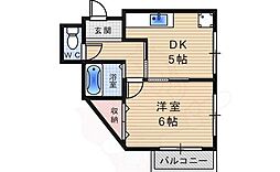 ビオトープ宝津 1DKの間取図画像