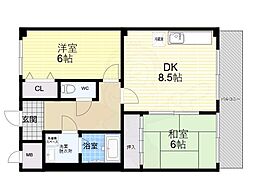ロードハイツ甲東園 2DKの間取図画像