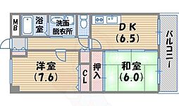 エスポワール北昭和 2DKの間取図画像