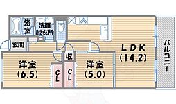 甲子園六石町ハイツ 2LDKの間取図画像