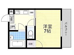 カネシマハイツ 1Kの間取図画像