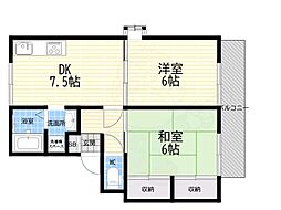 トロアメゾンA棟 2DKの間取図画像