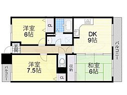 南海泉北線 深井駅 徒歩13分の賃貸マンション 3階3DKの間取り