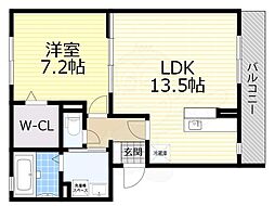 カーササンシビリテB棟 1LDKの間取図画像
