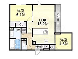 ラ メゾン ピック 中百舌鳥II 2LDKの間取図画像