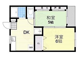 フローラル堺東 2DKの間取図画像