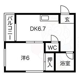 グランデ堺東 1DKの間取図画像