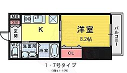朱雀 1Kの間取図画像