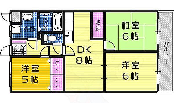 パラディアンフレール 207｜大阪府堺市西区鳳中町１０丁(賃貸マンション3DK・2階・55.00㎡)の写真 その2