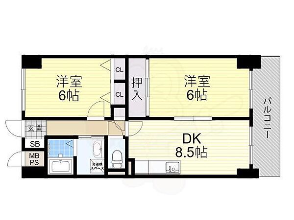 大阪府堺市北区中百舌鳥町２丁(賃貸マンション2DK・6階・53.90㎡)の写真 その2