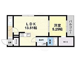 アネッサ堺東 2階1LDKの間取り