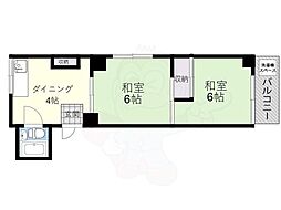 第1ワールドハイツ石津 2DKの間取図画像