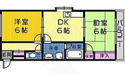コーポラスモズ 2DKの間取図画像