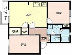 ハイマート上野芝 2LDKの間取図画像