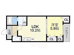 堺市北区百舌鳥梅町1丁アパート 1LDKの間取図画像