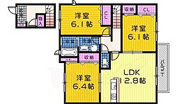 ソレイユ上野芝 3LDKの間取図画像