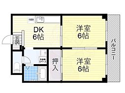 ラフィーネ三国 2DKの間取図画像
