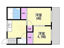 愛美マンション 2DKの間取図画像
