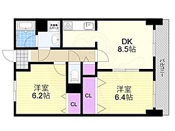 フラット野田2 2DKの間取図画像