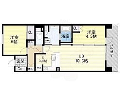 ジオ天六ツインタワーズウエストタワー 2LDKの間取図画像