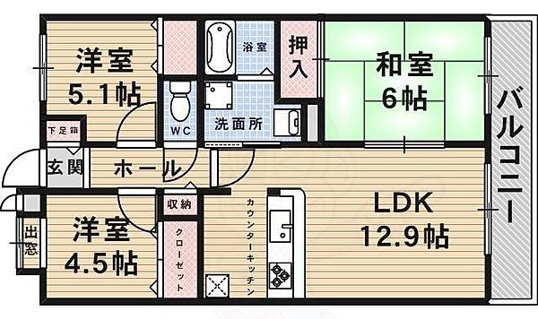 ル・パレ神田 ｜大阪府池田市神田３丁目(賃貸マンション2SLDK・3階・65.09㎡)の写真 その2