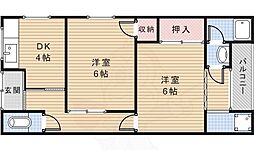 阪急宝塚本線 池田駅 徒歩13分の賃貸アパート 2階2DKの間取り