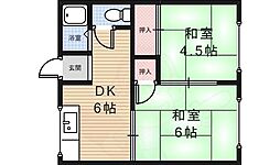 牧澤ハイツ 2DKの間取図画像
