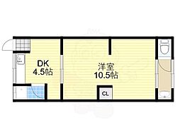 ルールドハウス箕面A棟 1階1DKの間取り