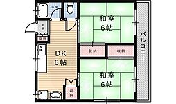 中西ハイツ 2DKの間取図画像