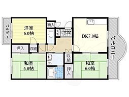 第2桜井ヒルサイドハイツ 3DKの間取図画像