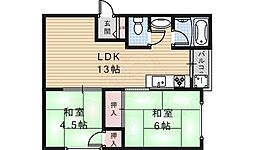 桜井ハイツ 2LDKの間取図画像