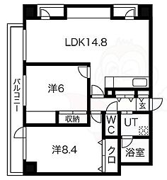 阪神ハイグレードマンション5番館 2LDKの間取図画像