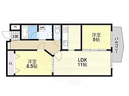 コンフィデンス西本町 2LDKの間取図画像