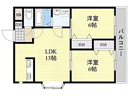 ル・アーブル吉野 2LDKの間取図画像