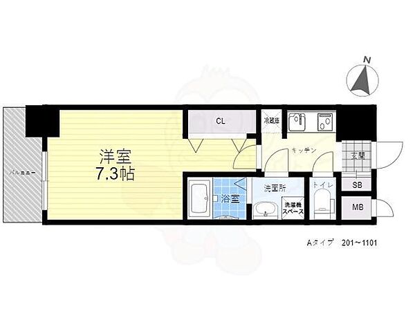 S-RESIDENCE三国WEST 501｜大阪府大阪市淀川区新高３丁目(賃貸マンション1K・5階・24.30㎡)の写真 その2