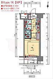 プレサンスOSAKA三国ネオス 3階1Kの間取り