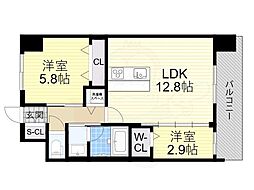 スプランディッドライズ新大阪ノース 2LDKの間取図画像