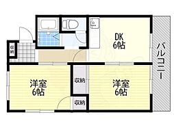 いほりコーポ1棟 2DKの間取図画像