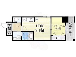 グランルクレ新大阪 1LDKの間取図画像